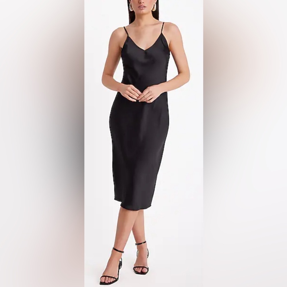 Express Women Satin XL Black Midi Slip Dress Cowl Neck Cocktail Party